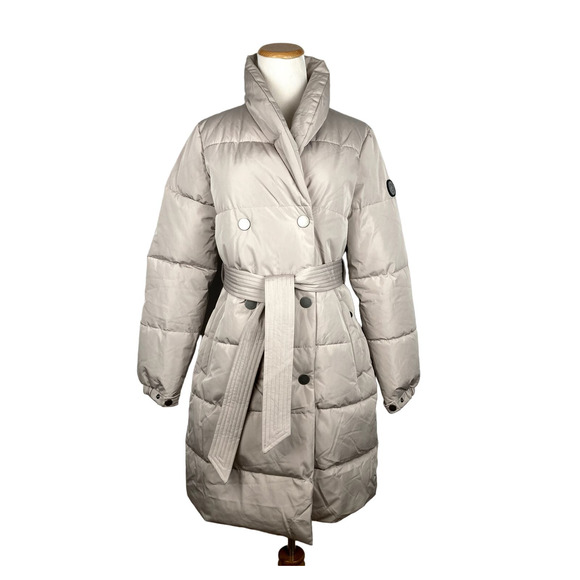 NWT Noize Harriet Mid-Length Belted Puffer Parka in Dark Oat Size XS - Picture 2 of 11